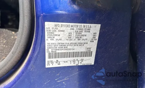 2003 Ford F350 Super Duty из США, поврежденный, VIN 1FTWW33P23EC02154